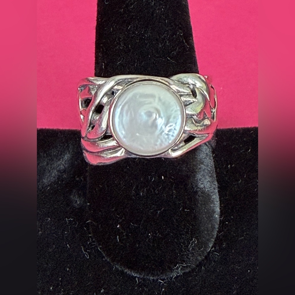 VINTAGE Retired Silpada "Mermaid Ring" R1542_Size 11_.925 Sterling w/Coin Pearl
